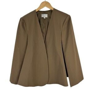 Alberto Makali Vintage 100% Wool Cape Brown Open Front Blazer Jacket L